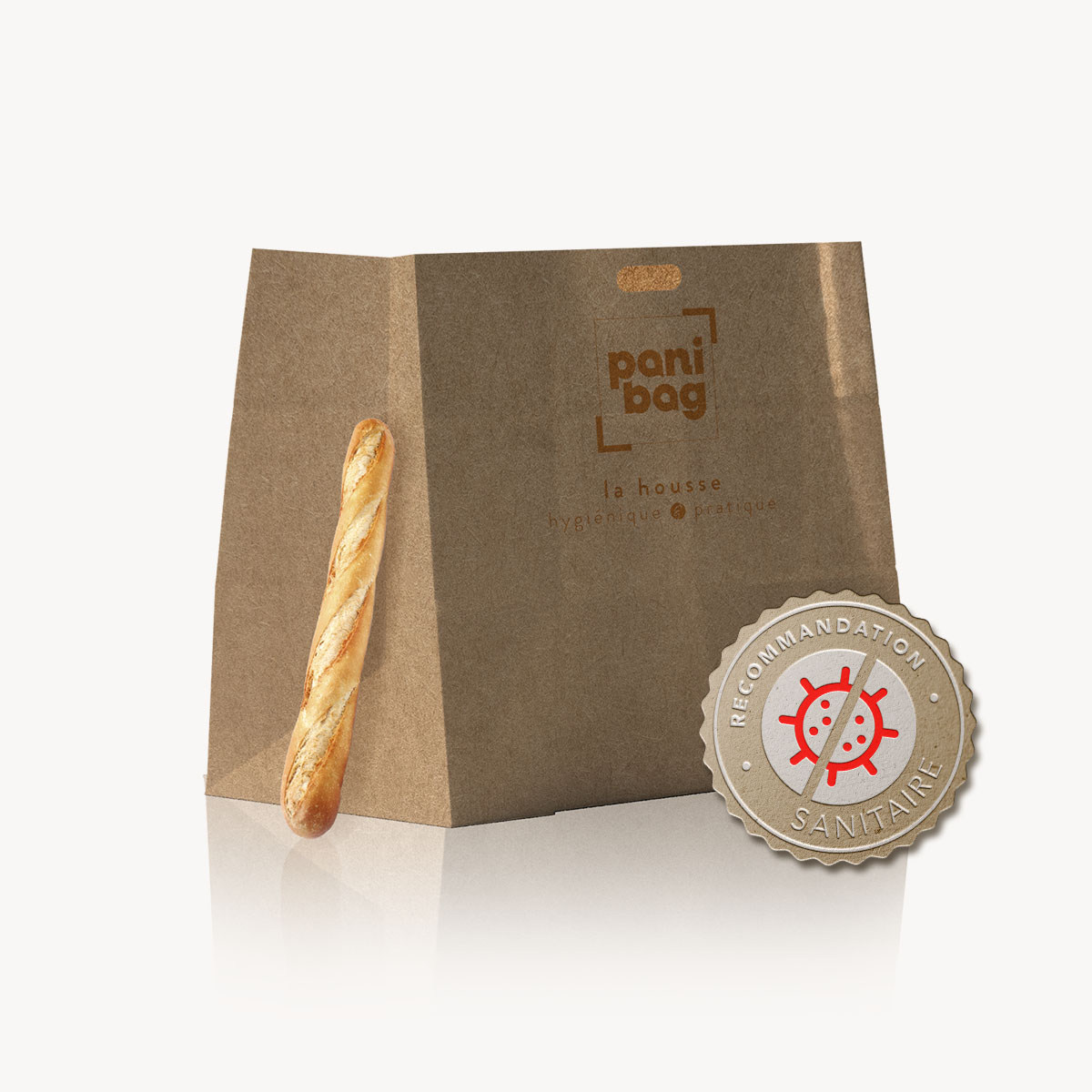 La housse Panibag, une baguette et l'estampille recommandation sanitaire